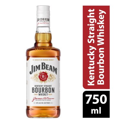 Jim Beam White Label Straight Bourbon, 750 ml Single Glass Bottle, 40% ABV, 80 Proof - Image 2