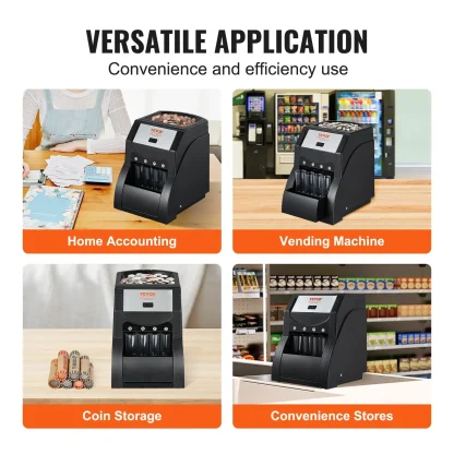 VEVOR USD Coin Sorter, Coin Sorter Machine for USD Coin 1 5 10 25, Sorts up to 230 Coins/min, Coin Sorter and Wrapper Machine Holds 200 Coins Included 4 Coin Tubes, Black - Image 5