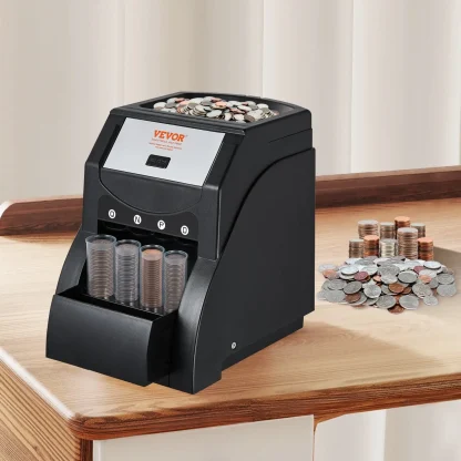VEVOR USD Coin Sorter, Coin Sorter Machine for USD Coin 1 5 10 25, Sorts up to 230 Coins/min, Coin Sorter and Wrapper Machine Holds 200 Coins Included 4 Coin Tubes, Black - Image 7